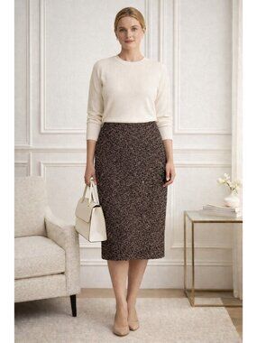 St John Collection Skirt 14 Brown Knit Pencil USA Made 26” Midi Classic